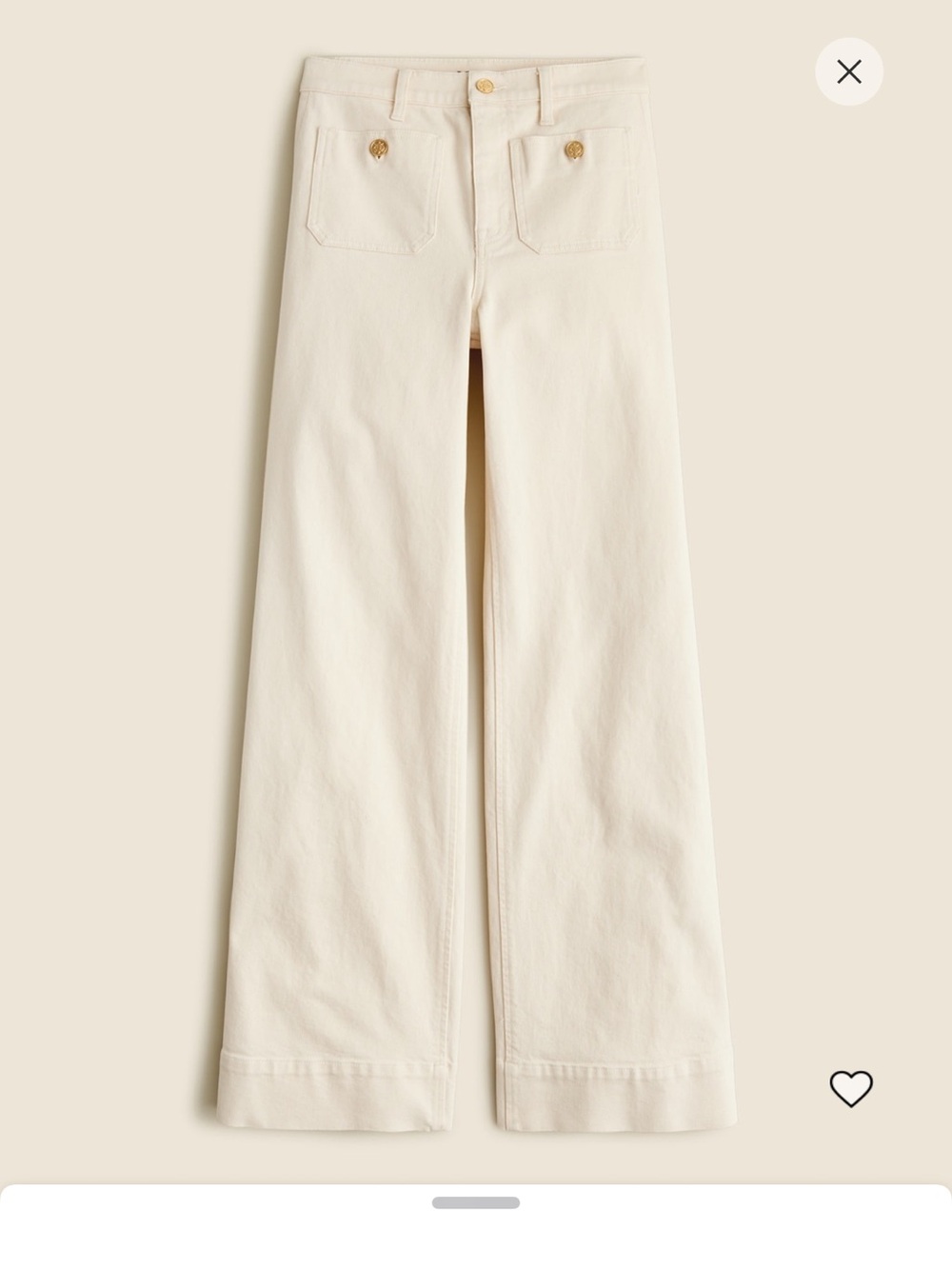J Crew Sailor Denim Trouser, Ecru